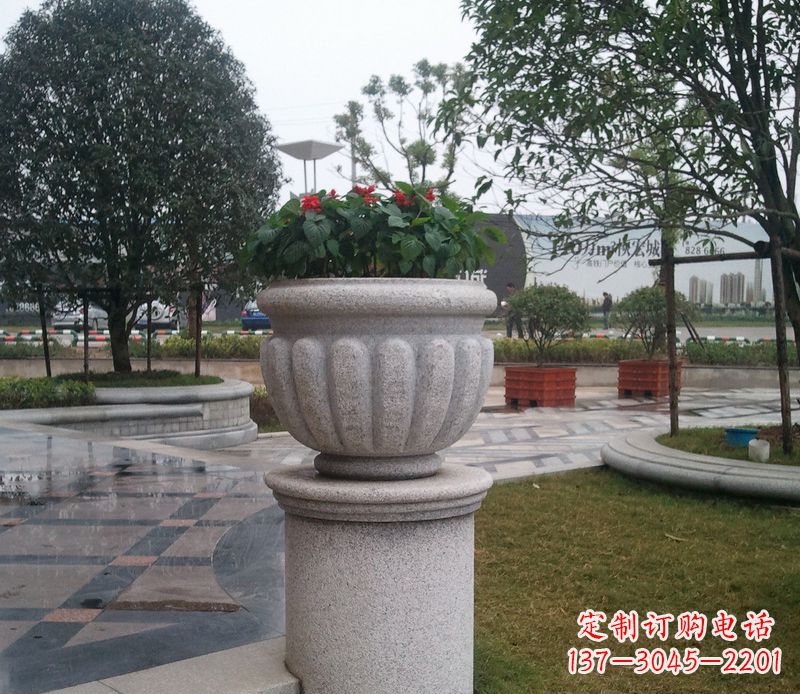 广西别墅景观大理石花盆石雕 (2)