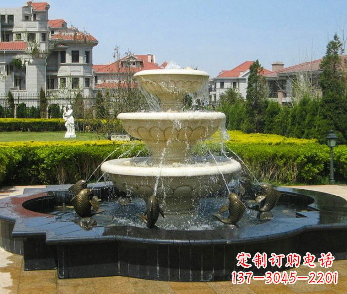 广西别墅景观多层鲤鱼喷泉石雕