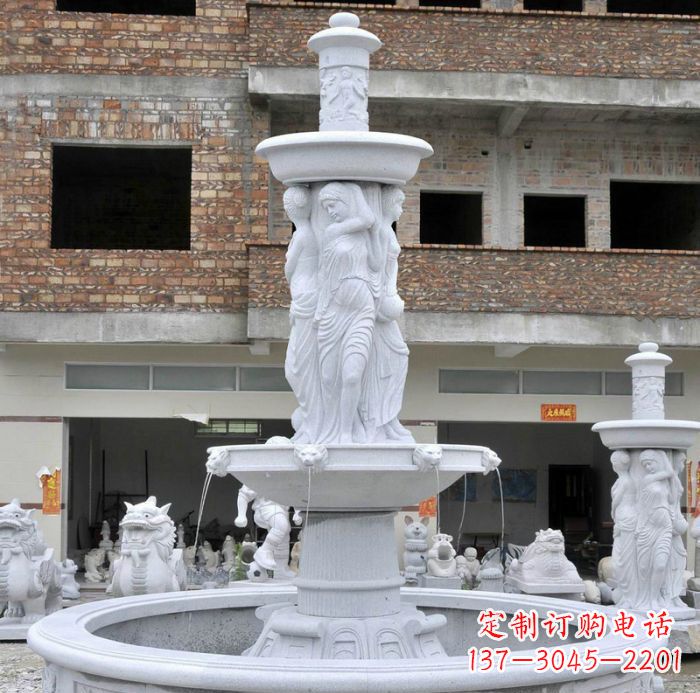 广西别墅景观汉白玉西方人物喷泉石雕