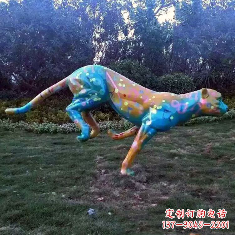 广西玻璃钢彩绘豹子雕塑艺术精美动物摆件