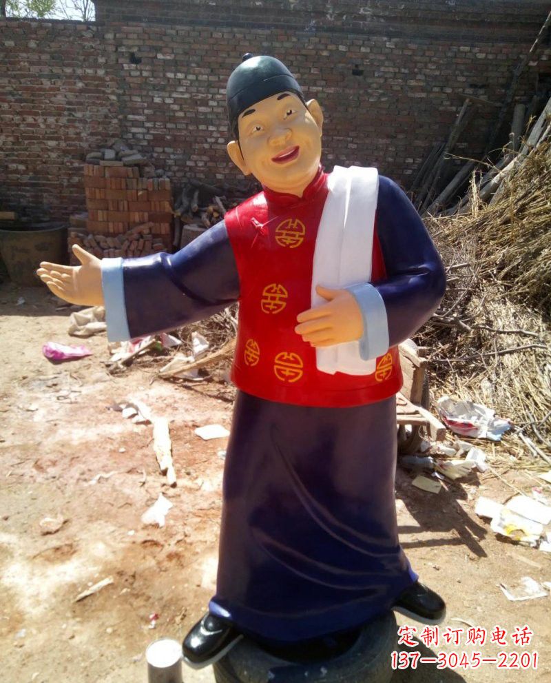广西玻璃钢彩绘人物店小二雕塑