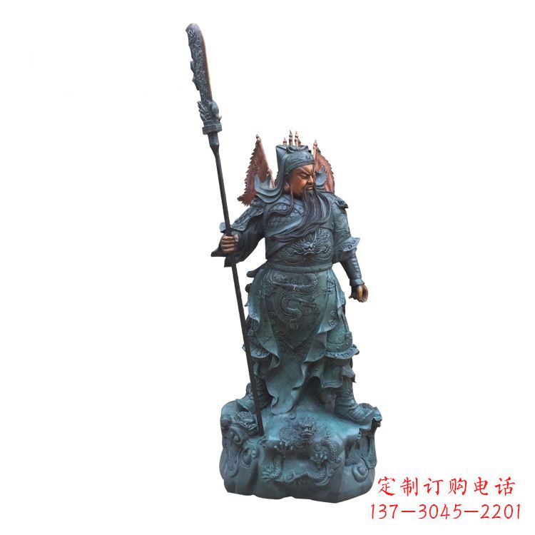 广西玻璃钢仿铜彩绘关公像精美雕塑艺术品