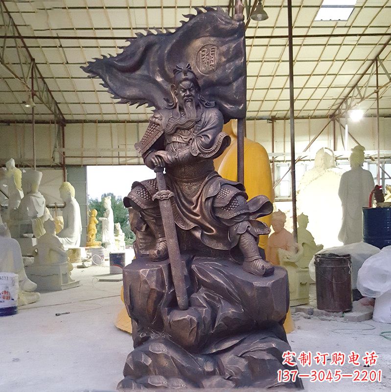广西玻璃钢仿铜关公雕塑传承中国传统文化