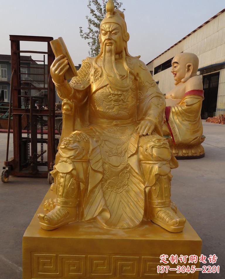 广西玻璃钢仿铜关公雕塑——传承春秋精神