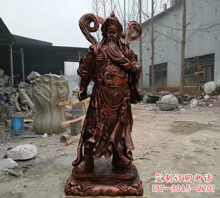 广西玻璃钢仿铜捋须关公雕塑