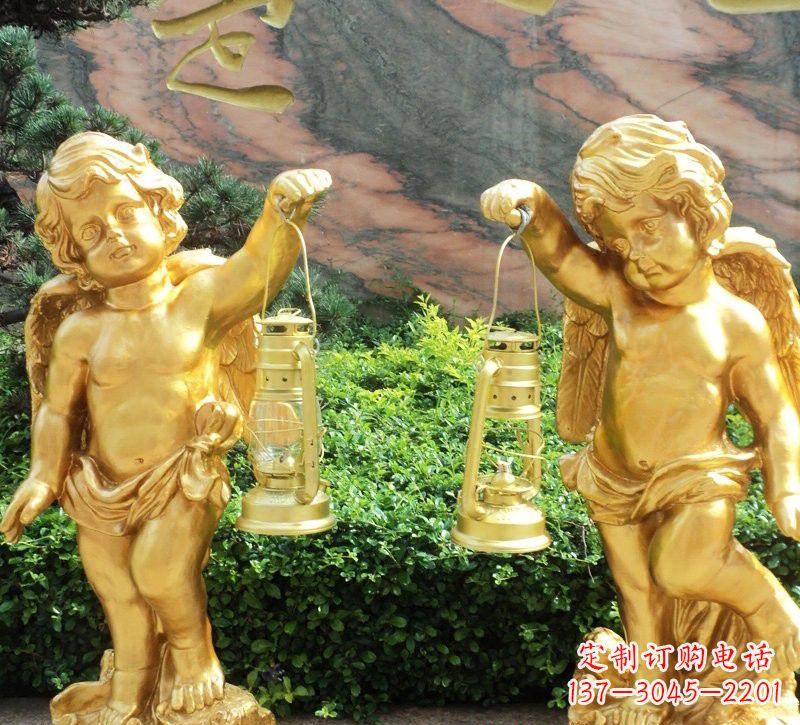 广西玻璃钢仿铜小天使路灯陪伴你安全回家
