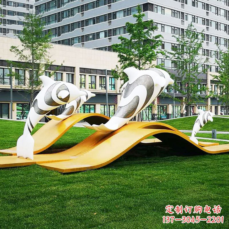 广西玻璃钢海豚景观雕塑精致的城市动物雕塑