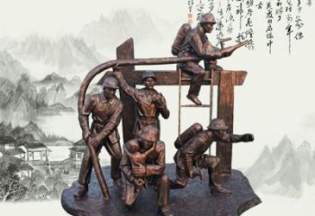 广西玻璃钢仿铜消防员雕塑传承英雄豪情