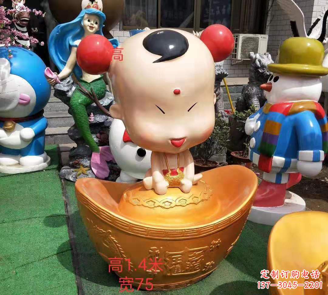 广西玻璃钢元宝娃娃雕塑招财进宝