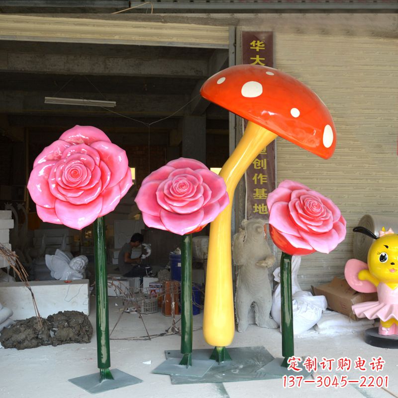 广西玫瑰之美玻璃钢玫瑰雕塑