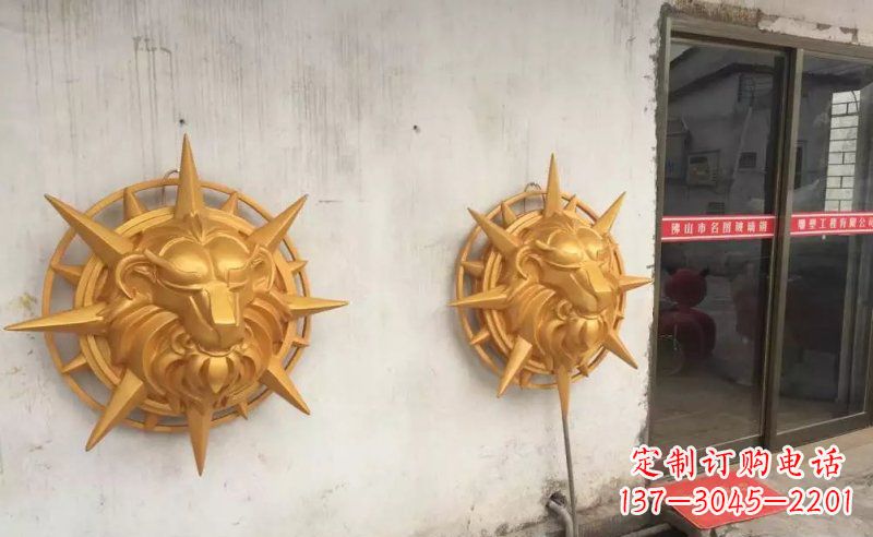 广西玻璃钢狮子头雕塑——精美景观装置