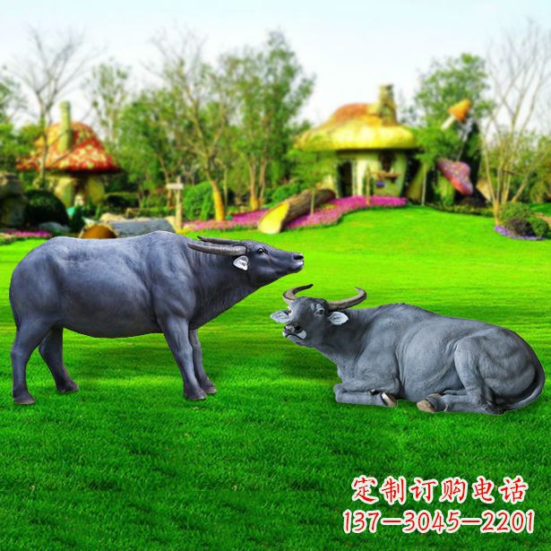 广西玻璃钢水牛雕塑,复古农家院情怀