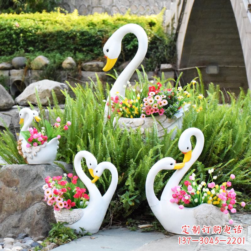 广西玻璃钢天鹅花盆雕塑