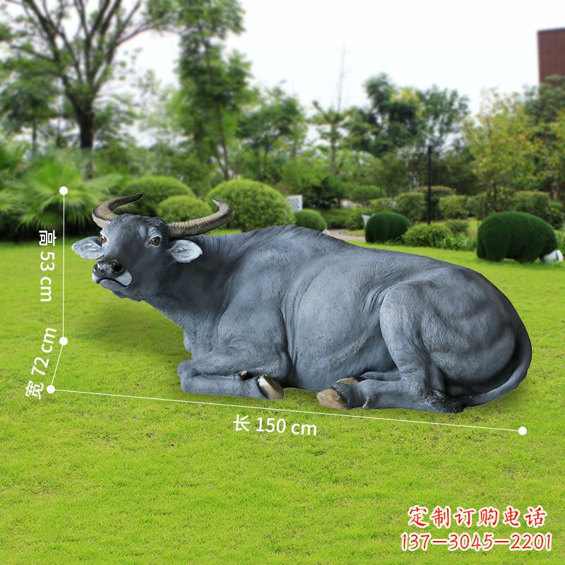 广西玻璃钢卧姿水牛雕塑——给人以宁静自然的感受