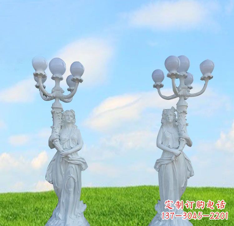 广西美女雕塑玻璃钢西方美女路灯的艺术精髓