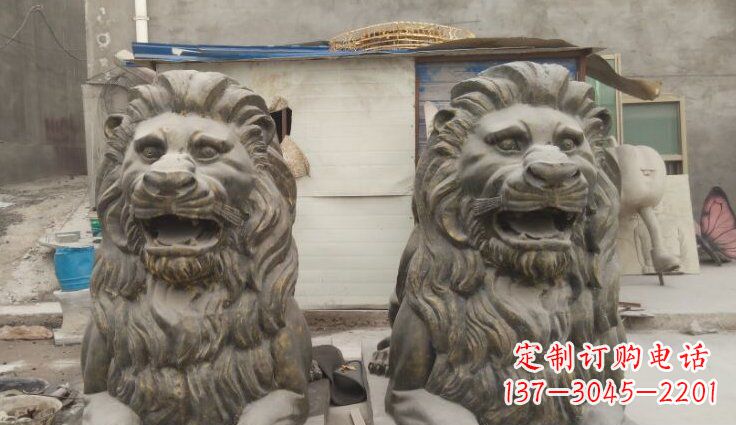 广西玻璃钢西洋趴狮仿铜动物雕塑