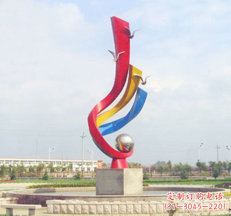 广西不锈钢彩色海鸥海浪雕塑——美丽传承