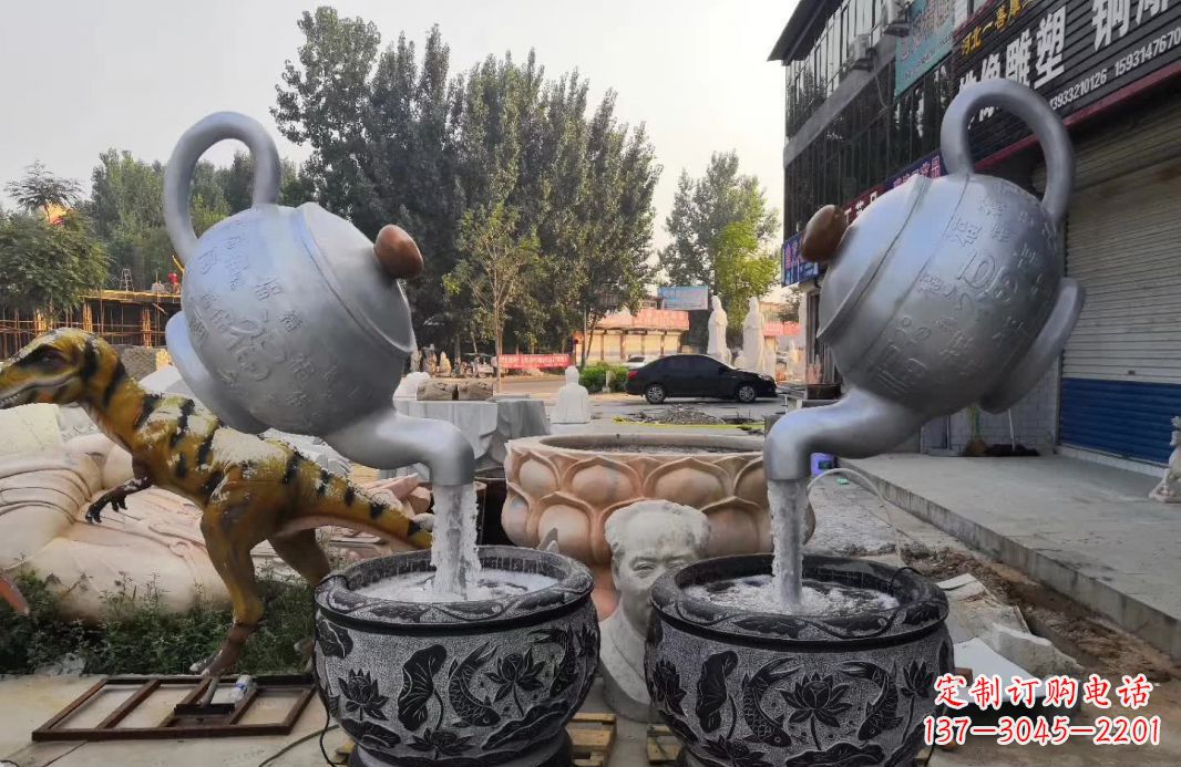 广西不锈钢茶壶喷泉雕塑精致而又高雅