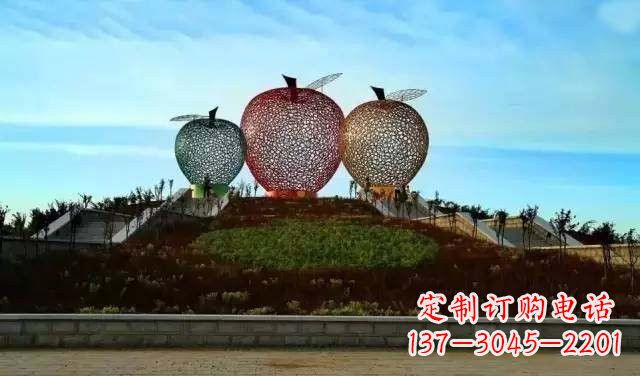 广西不锈钢城市彩色镂空苹果雕塑