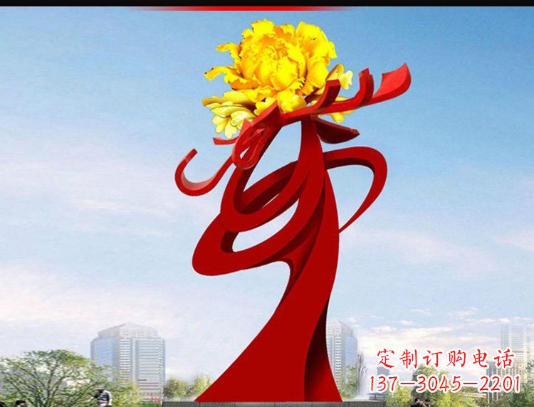 广西不锈钢城市大型牡丹花雕塑