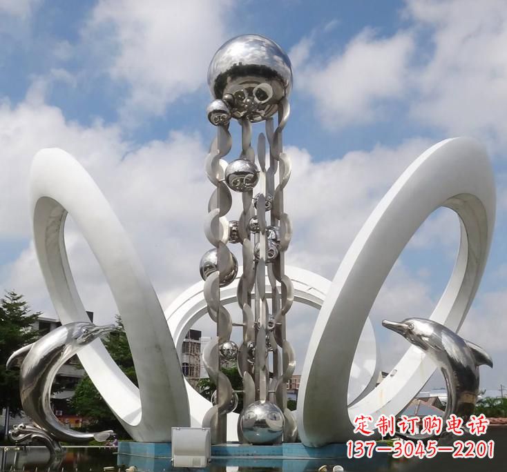 广西不锈钢城市艺术海豚雕塑美丽的海洋守护者