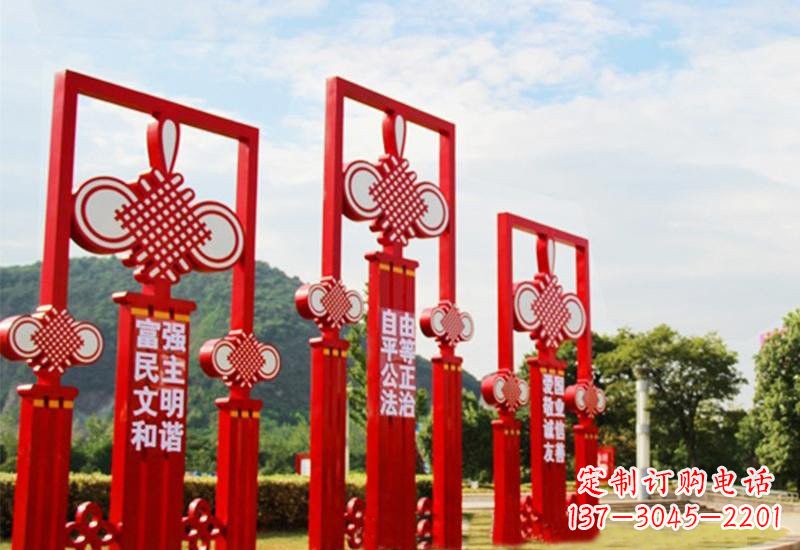 广西不锈钢城市中国结社会主义核心价值观雕塑展现社会主义核心价值观