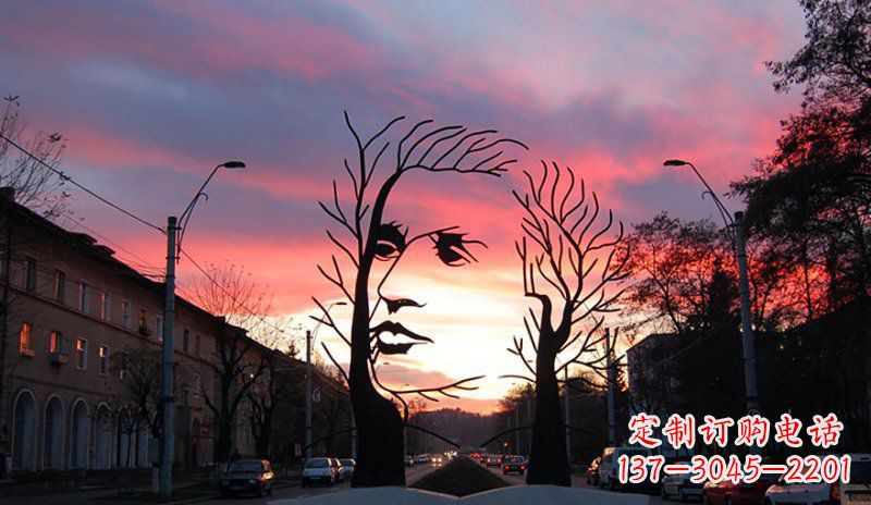 广西不锈钢人头雕塑点缀街边景观