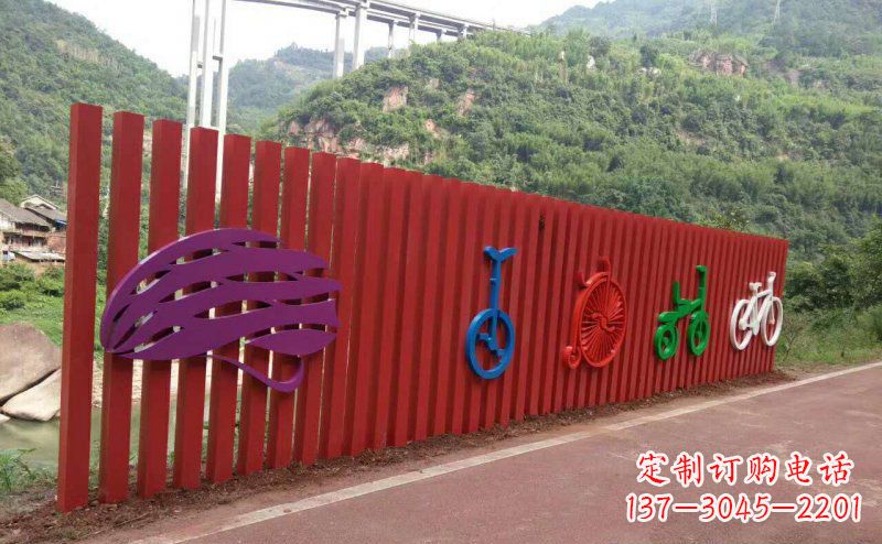 广西不锈钢自行车雕塑点缀公园景观