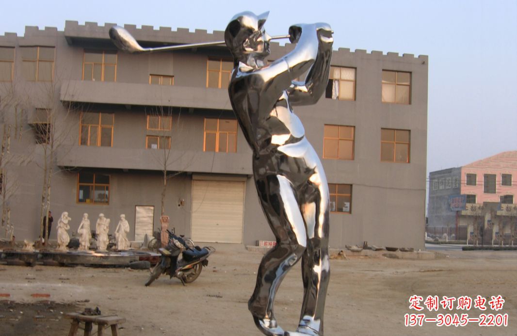 广西不锈钢打高尔夫球广场雕塑