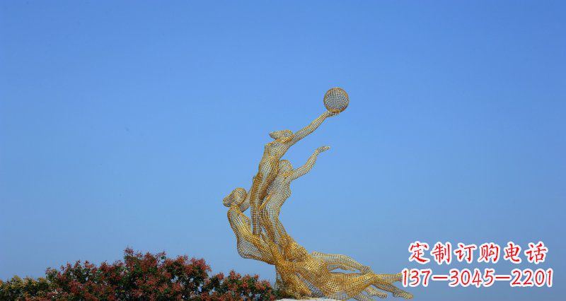 广西不锈钢打篮球的女孩公园景观雕塑