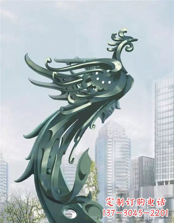 广西不锈钢大型凤凰雕塑美丽而神秘