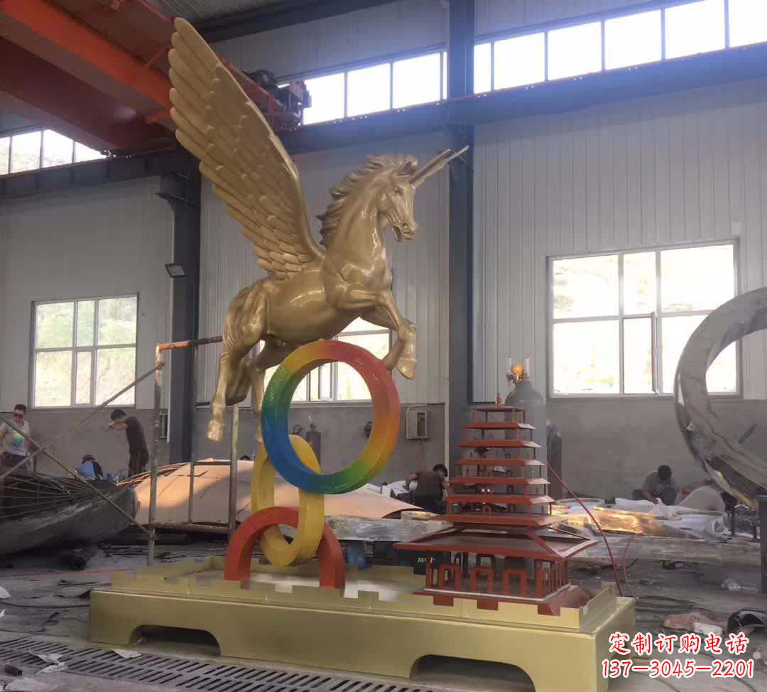 广西不锈钢飞马踩圆圈雕塑精美艺术之作