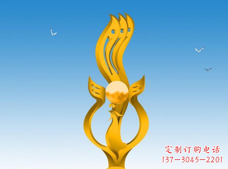 广西不锈钢凤凰雕塑灿烂外形,精美艺术