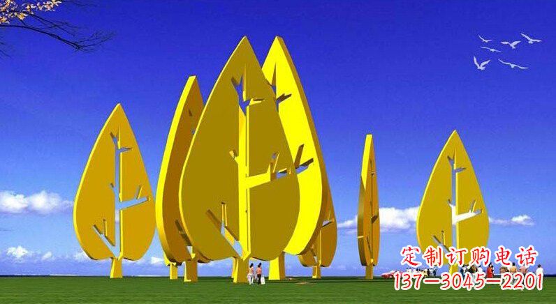 广西不锈钢树叶雕塑美丽的艺术装点