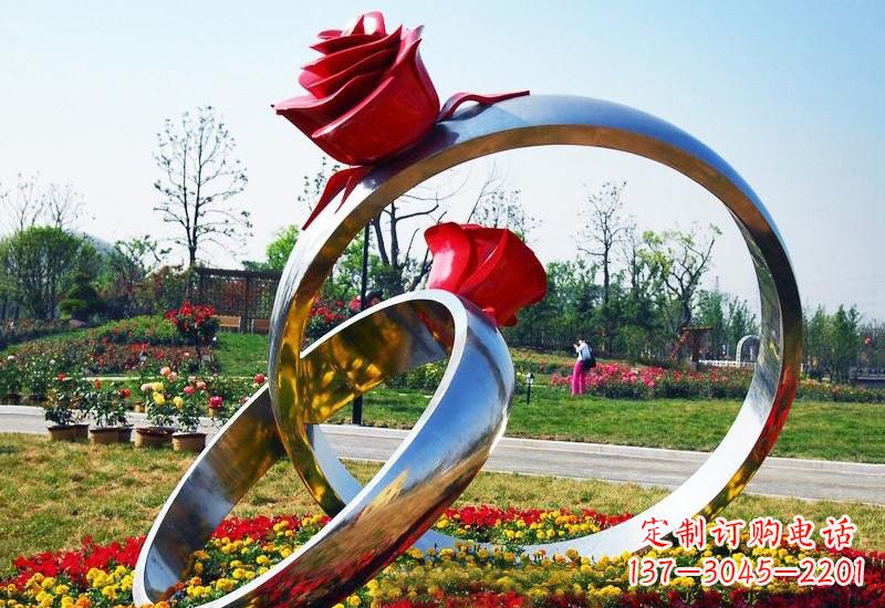 广西不锈钢公园玫瑰花戒指雕塑精致精美的礼物
