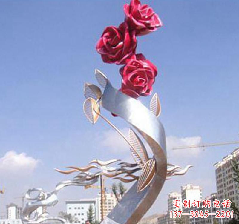 广西不锈钢玫瑰雕塑,点缀广场景观