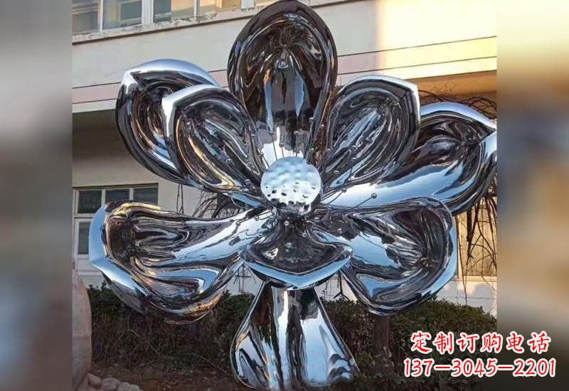 广西不锈钢广场镜面莲花雕塑精美外形,传承佛教文化