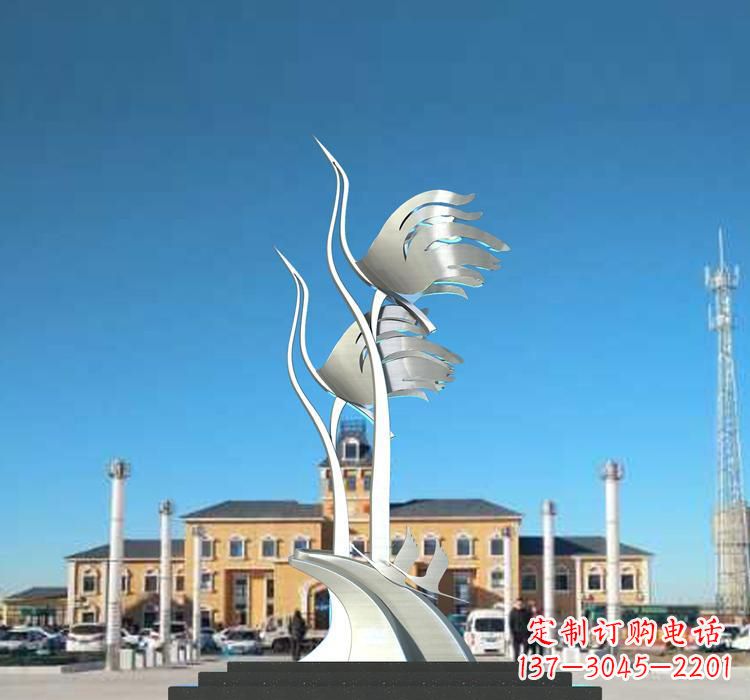 广西静谧优雅不锈钢仙鹤雕塑