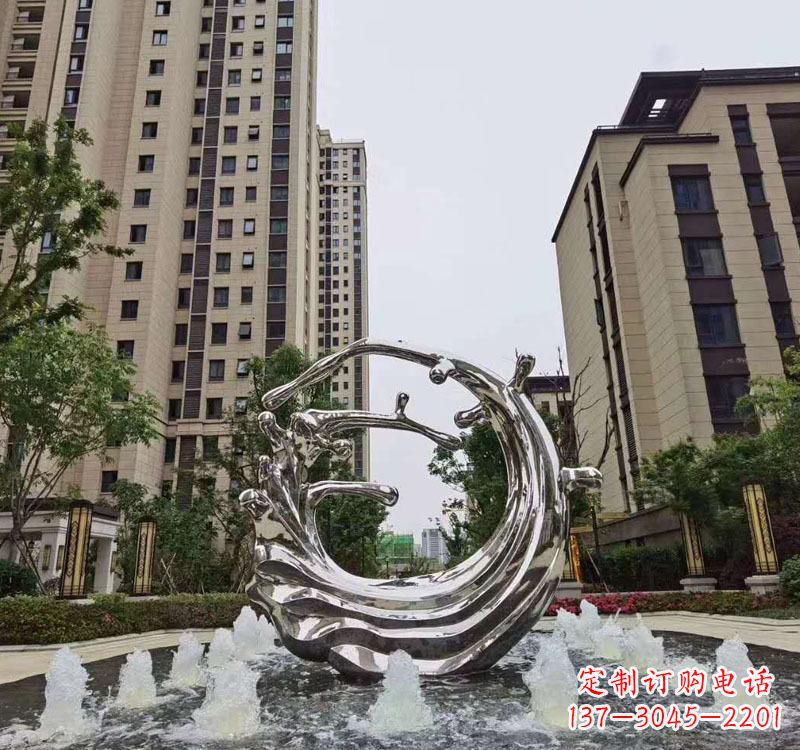 广西不锈钢海浪喷泉雕塑精美雕刻,灿烂绚烂