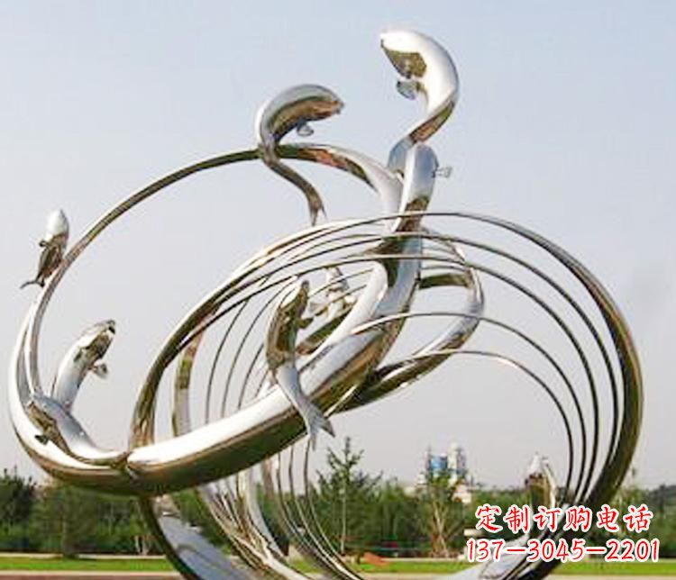 广西不锈钢海豚雕塑美丽而又神秘