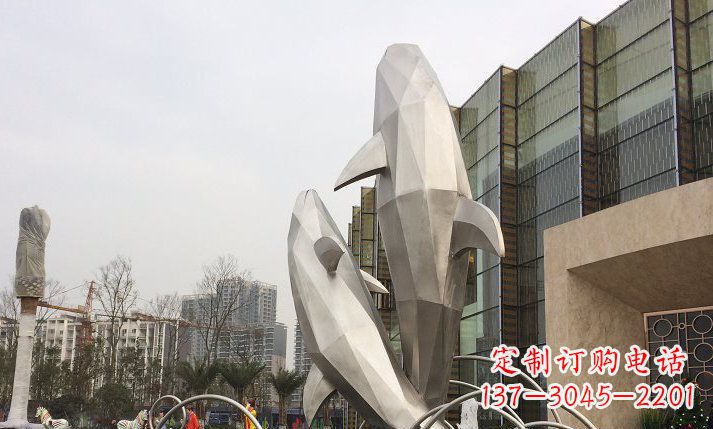 广西不锈钢海豚喷泉雕塑精美的海洋之美