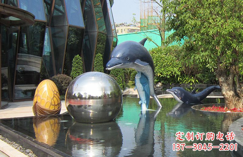 广西不锈钢海豚景观雕塑创造精美绝伦的企业公园
