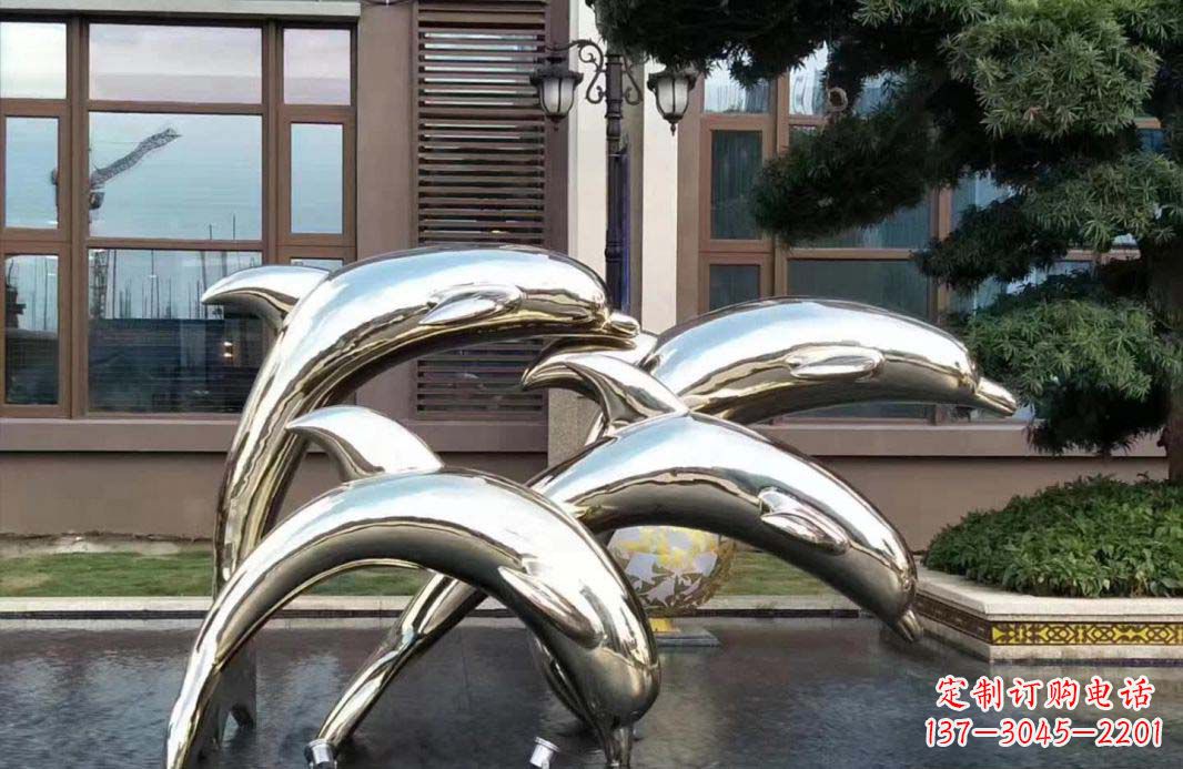 广西不锈钢海豚跳跃雕塑精美绝伦