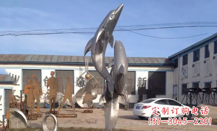 广西不锈钢海豚嬉戏雕塑精美的艺术视觉