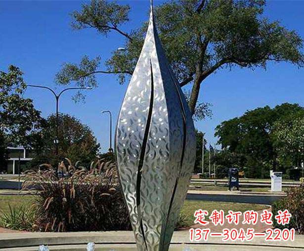 广西不锈钢花骨朵喷泉雕塑精致细节展现精美艺术