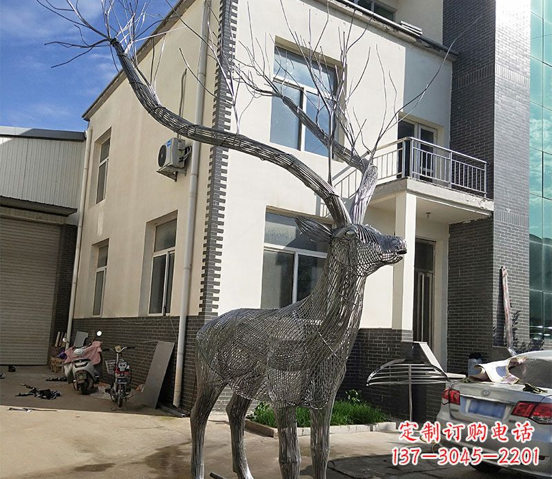 广西不锈钢景观梅花鹿雕塑美丽的艺术精品