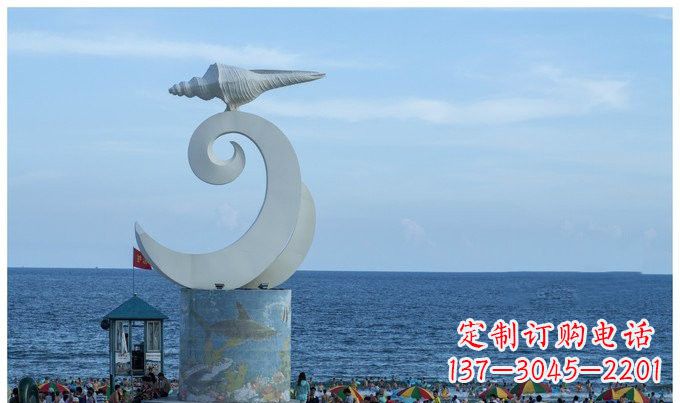 广西海浪与海螺雕塑的结合——不锈钢景区的美景
