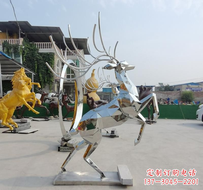 广西精美不锈钢镜面动物鹿雕塑
