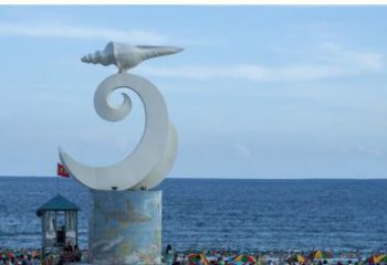 广西海浪与海螺雕塑的结合——不锈钢景区的美景