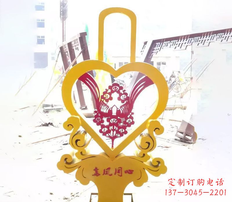 广西不锈钢龙凤同心雕塑精美雕刻传递着浓浓爱意